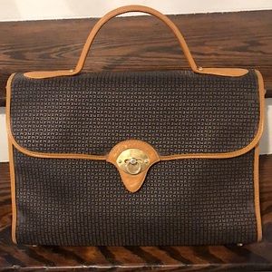 TED LAPIDUS Monogram Leather Lockable Briefcase Laptop Top Handle Shoulder Bag